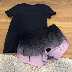 Lululemon Black Mesh Top and Black/Pink Shorts